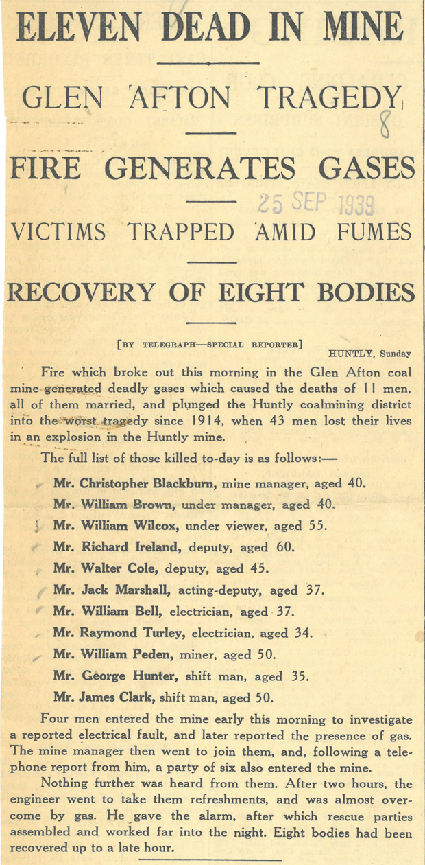 Herald article on the 1939 Glen Afton mine disaster. Source: NZ Herald archives